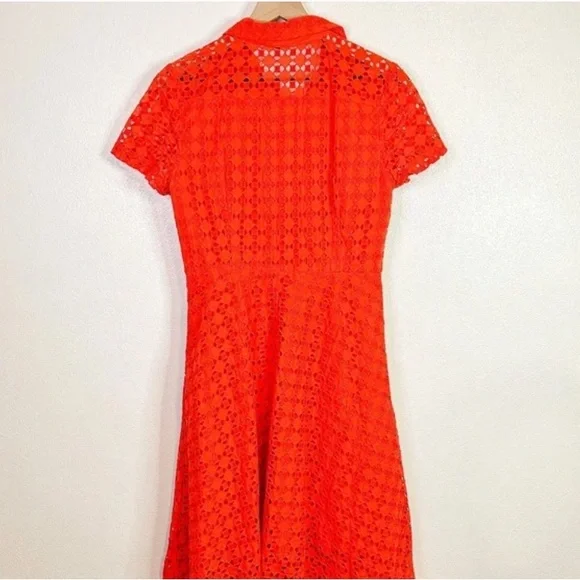 Ann Taylor Floral Eyelet Lace Shirt Dress Orange - Picture 4 of 9